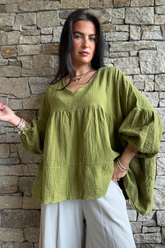 Suri Cushion Cotton Artist Smock Olive